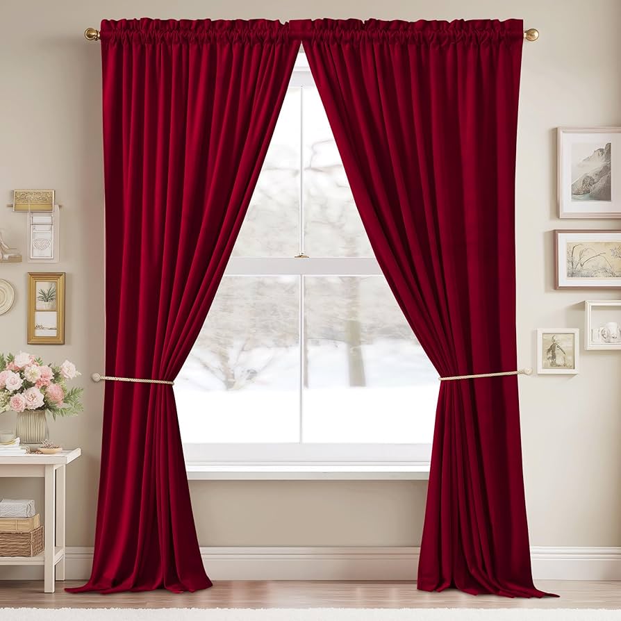 Red color 100% cotton curtains