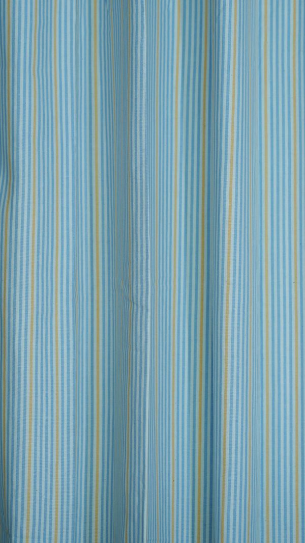 Premium Cotton Curtains – Striped Light Blue & Yellow color - Image 2