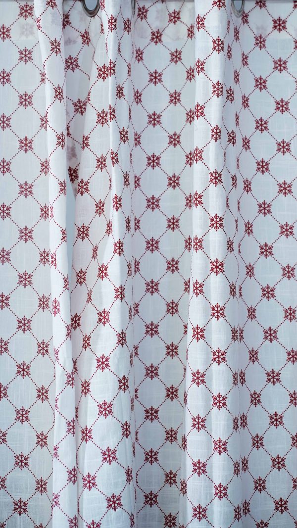 Premium Quality Cotton Curtains – White & Red Printed Design