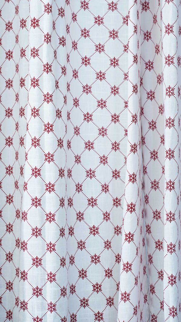 Premium Quality Cotton Curtains – White & Red Printed Design - Image 2