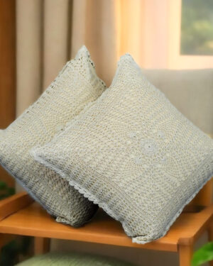 Pure cotton crochet cushion cover 16x16 inch off white washable