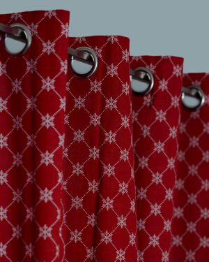 Pure handloom cotton red and white door curtain 7 feet non transparent