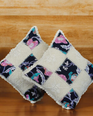 Pure cotton crochet cushion cover 16x16 inch black printed with patch work