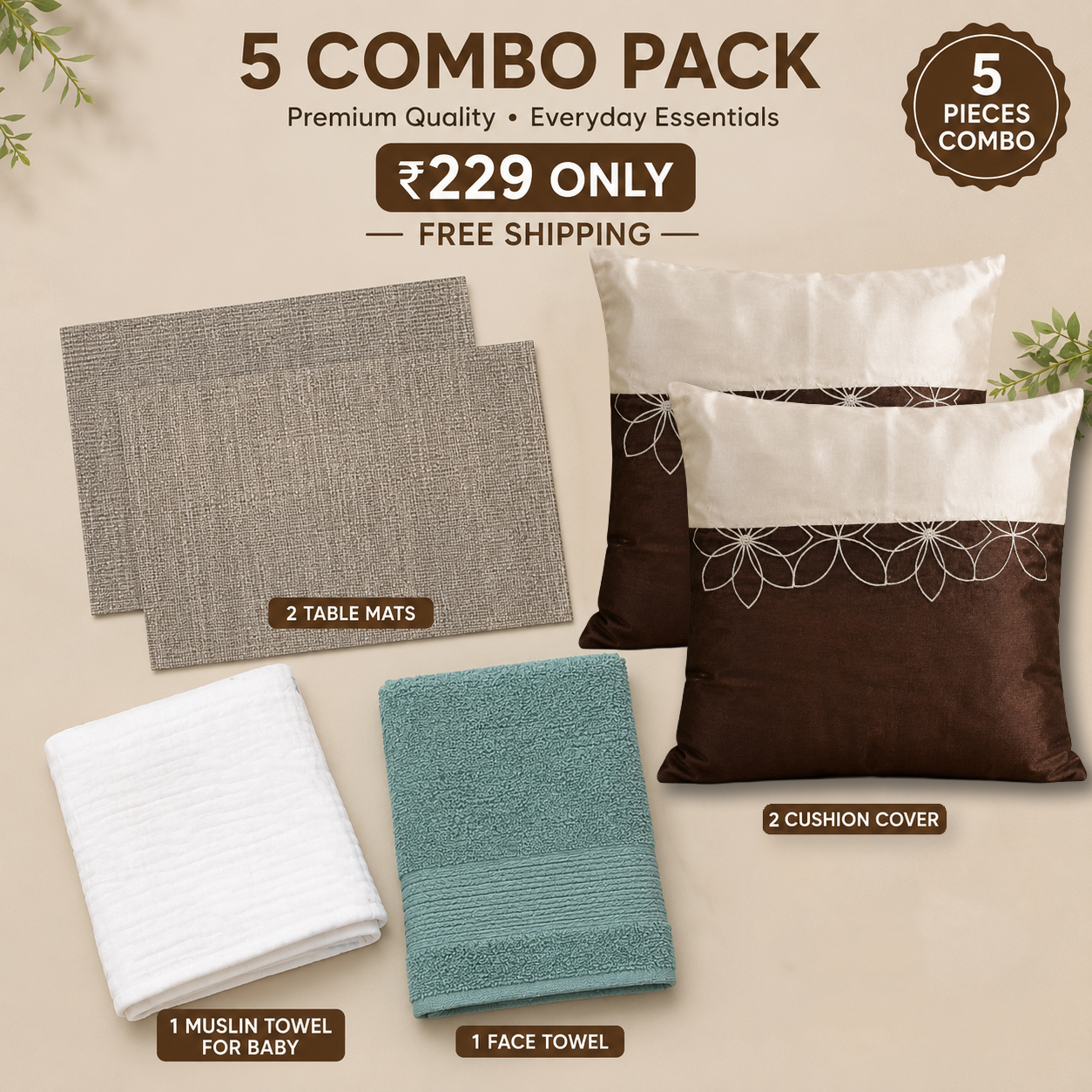 5-Piece Home Essentials Combo Pack | ₹229 Only Free Shipping